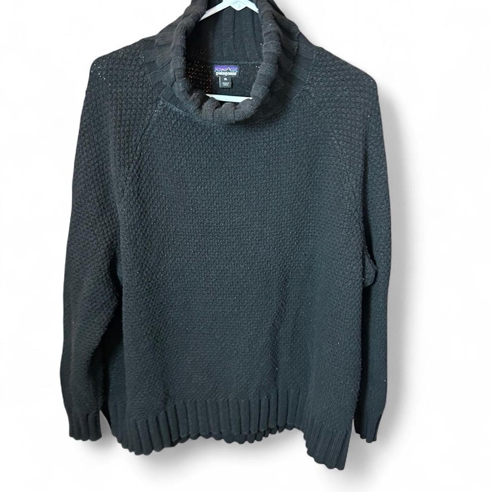Patagonia Worn Wear Turtleneck Sweater | Black Cable Knit | XL